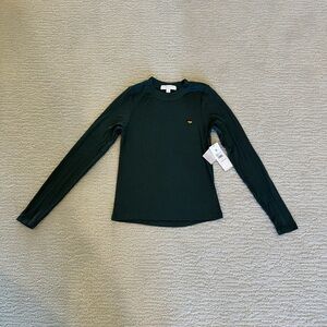 NWT Spiritual Gangster rainbow heart long sleeve ribbed shirt olive green